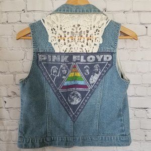 Upcycled Pink Floyd Denim Lace Vest L